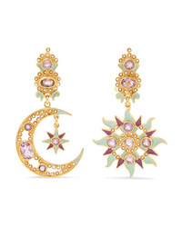 Percossi Papi Gold Plated Enamel Amethyst And Pearl Earrings