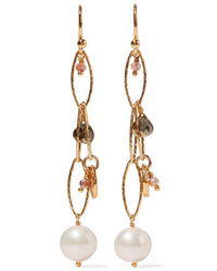 Chan Luu Gold Plated Pyrite And Pearl Earrings