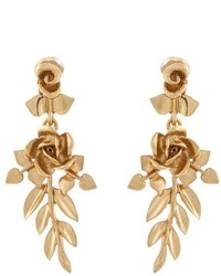 Oscar de la Renta Gold Plated Rose Drop Clip On Earrings