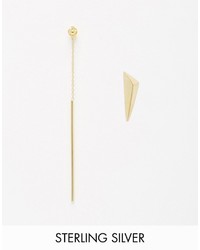 Asos Gold Plated Sterling Silver Mismatch Spike And Drop Earrings