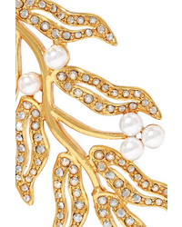 Oscar de la Renta Gold Plated Swarovski Crystal And Faux Pearl Clip Earrings