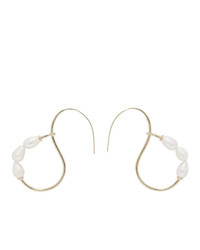 Jil Sander Gold Three Pearl Delicate Hoop Earrings