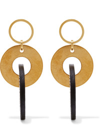 Marni Gold Tone And Leather Earrings One Size
