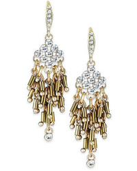 ABS by Allen Schwartz Gold Tone Crystal And Bead Fringe Chandelier Earrings