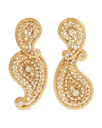 Oscar de la Renta Gold Tone Crystal Clip Earrings