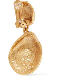 Oscar de la Renta Gold Tone Faux Pearl Clip Earrings