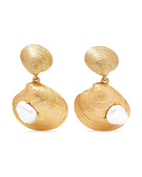 Oscar de la Renta Gold Tone Faux Pearl Clip Earrings
