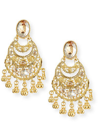 Oscar de la Renta Golden Crystal Filigree Drop Earrings