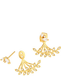 Tai Golden Mixed Cz Crystal Leaf Jacket Earrings