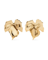 Oscar de la Renta Grape Leaf Gold Tone Clip Earrings