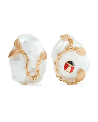 Of Rare Origin Ladybug Gold Vermeil Enamel And Pearl Clip Earrings