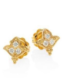 Temple St. Clair Lotus Diamond 18k Yellow Gold Stud Earrings