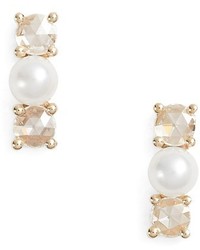Ef Collection Mini Pearl Diamond Stud Earrings
