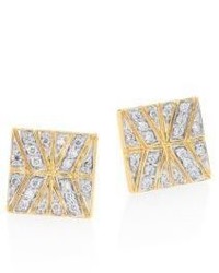 John Hardy Modern Chain Diamond 18k Yellow Gold Stud Earrings