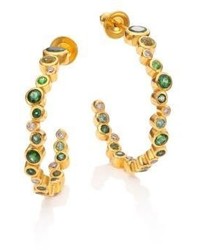 Gurhan Pointelle Diamond Multi Stone 24k Yellow Gold Hoop Earrings1