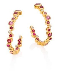 Gurhan Pointelle Diamond Multi Stone 24k Yellow Gold Hoop Earrings12