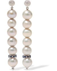Carolina Bucci Recharmed 18 Karat White Gold Freshwater Pearl And Sapphire Earrings