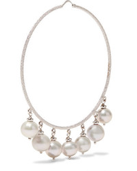 Carolina Bucci Recharmed 18 Karat White Gold Pearl Hoop Earrings