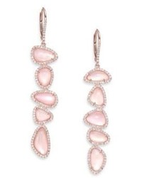 Meira T Rose Quartz Mother Of Pearl Diamond 14k Rose Gold Drop Earrings