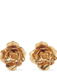 Oscar de la Renta Rosette Gold Tone Clip Earrings