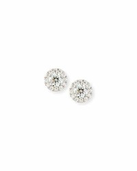 Memoire Round Diamond Earrings With Diamond Halo In 18k White Gold