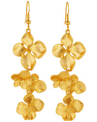 Kenneth Jay Lane Satin Finished Golden Flower Drop Earrings