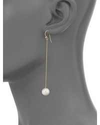 Mizuki Sea Of Beauty 10 105mm White Freshwater Pearl Diamond 18k Yellow Gold Threader Earrings