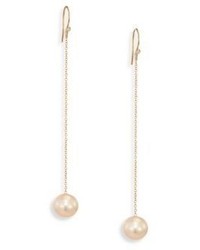 Mizuki Sea Of Beauty 10 105mm White Freshwater Pearl Diamond 18k Yellow Gold Threader Earrings