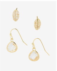 Express Set Of Two Pave Leaf And Teardrop Earrings