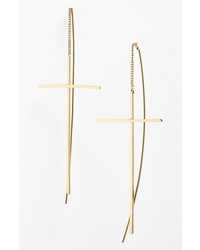 Spring Street Linear Cross Drop Earrings Gold