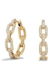 David Yurman Stax Medium Chain Link Hoop Earrings With Diamonds In 18k Gold