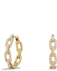 David Yurman Stax Medium Chain Link Hoop Earrings With Diamonds In 18k Yellow Gold