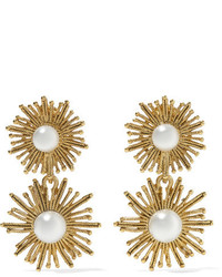 Oscar de la Renta Sun Star Gold Plated Faux Pearl Clip Earrings
