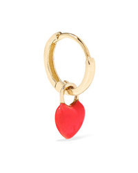Alison Lou Tiny Heart Huggy 14 Karat Gold Enamel Hoop Earring