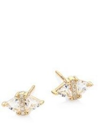 Ef Collection Triangle Diamond White Topaz 14k Yellow Gold Stud Earrings