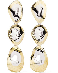 Leigh Miller Triple Tier Gold Tone And Rhodium Plated Earrings