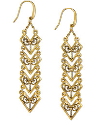 Tru Gold Tone Matte Antique Chevron Linear Earrings