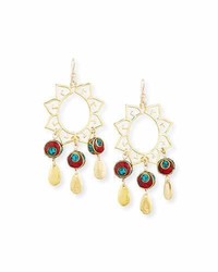 Devon Leigh Turquoise Coral Sun Chandelier Earrings