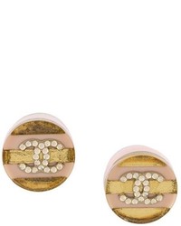 Chanel Vintage Striped Cc Button Earrings