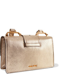 Miu Miu Embellished Metallic Textured Leather Shoulder Bag Gold