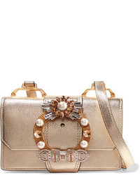 Miu Miu Embellished Metallic Textured Leather Shoulder Bag Gold