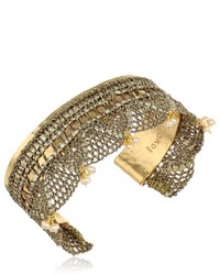 Mercedes Salazar Gold Embellished Hammered Cuff Bracelet