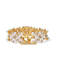 Oscar de la Renta Gold Plated Faux Pearl And Swarovski Crystal Bracelet