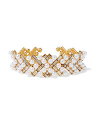 Oscar de la Renta Gold Plated Faux Pearl And Swarovski Crystal Bracelet