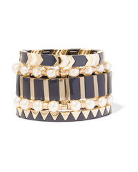 Roxanne Assoulin Suit Up Set Of Five Gold Tone Enamel And Faux Pearl Bracelets