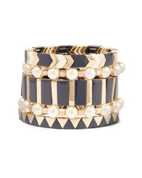 Roxanne Assoulin Suit Up Set Of Five Gold Tone Enamel And Faux Pearl Bracelets