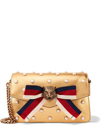Gucci Broadway Embellished Metallic Leather Shoulder Bag Gold