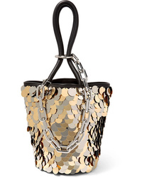 Gold Embellished Leather Bucket Bag