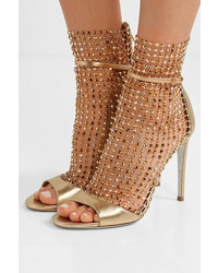 Rene Caovilla Crystal Embellished Mesh And Metallic Leather Sandals