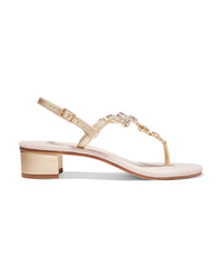 Musa Crystal Embellished Textured Leather And Suede Slingback Sandals